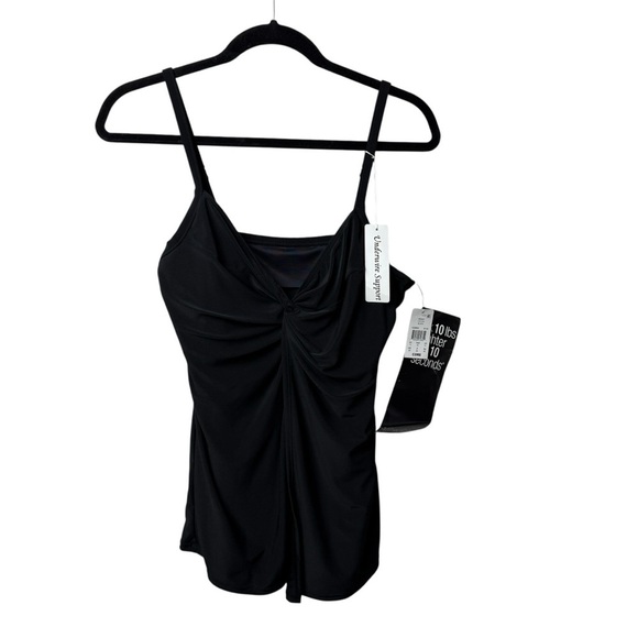 Miraclesuit LOVE KNOT Twist Front Underwire Tankini SwimSuit Top Black SZ 12 NWT - Picture 2 of 10